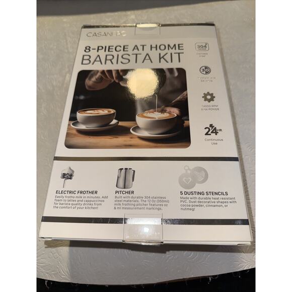 At Home Barista Kit Frother Dusting Stencils 12oz Frothing Pitcher & Stand - Picture 9 of 10